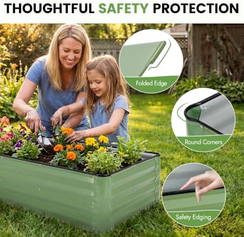 INNO STAGE Galvanized Raised Bed, 8x2x1ft Garden Beds Outdoor, Olive Green - Image 5