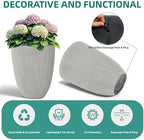 19" Mediterranean Beige Resin Tall Planters with Fluted Texture - Image 6