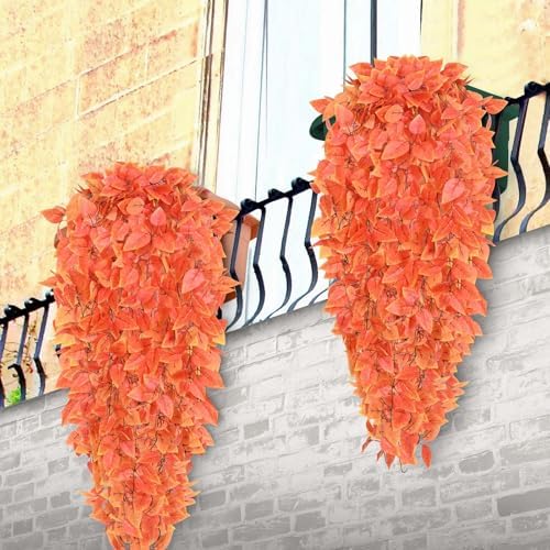 BLEUM CADE Fake Hanging Plants, 4pcs Artificial Hanging Plant, Faux Orange Vines Hanging Plant for Wall Home Living Room Indoor Outdoor Fall Decor (No Baskets) - Image 6