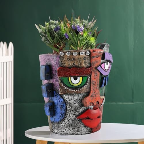 TOZLU Abstract Face Head Planter Picasso Colorful Art Resin Flower Pot - Image 3