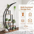 GarveeLife Plant Stand Indoor 2 Pack, 5 Tier Half Moon Plant Shelf, Tall Metal Large Plant Stands, Stylish Tiered Flower Storage Rack for Multiple Plants Hanging Display, Space-Saving (Brown+Black) - Image 2