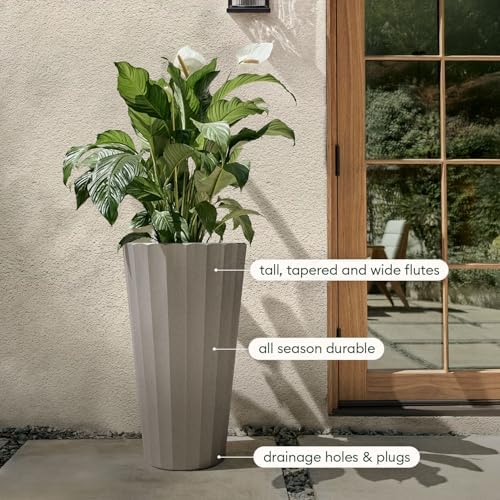 Veradek Column Series Tall Planter - Tapered Outdoor Planter with Shelf - Image 7