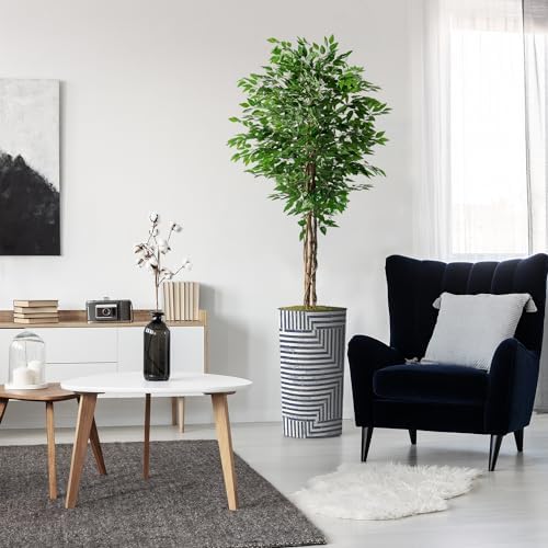 Artificial Tree in Modern Geometric Pattern Planter, Fake Ficus Silk Tree for Indoor and Outdoor Home Decoration - 75" Overall Tall (Plant Pot Plus Tree) by SIGNWIN