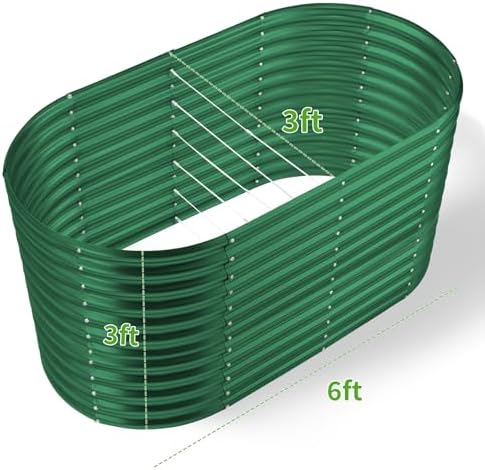 Land Guard 6x3x3ft Oval Galvanized Raised Garden Beds, Large-Capacity Metal Planter Box Outdoor, Durable Deep Raised Garden Bed 3ft Tall, Raised Beds for Gardening Vegetables, Forest Green - Image 2