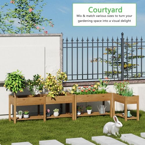 48x24x30.7in Wood Raised Garden Bed with Legs Elevated Planter Box Gardening Outdoor Planter Box Patio Kit Planting Bed for Vegetables Flowers Herbs Outdoor for Patio Balcony Backyard (Brown, Medium) - Image 5