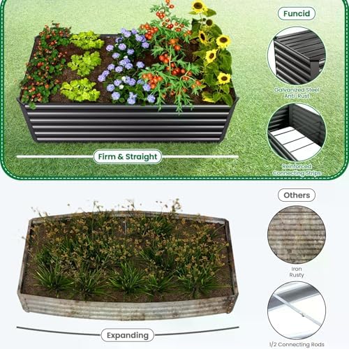SEJOV 6x3x2ft Raised Garden Bed Kit, Galvanized Planter Raised Garden Boxes Outdoor, Deep Root Raised Planter w/Anti Cutting Strip, Large Metal Raised Garden Bed for Vegetables Flowers Herbs, Black - Image 4