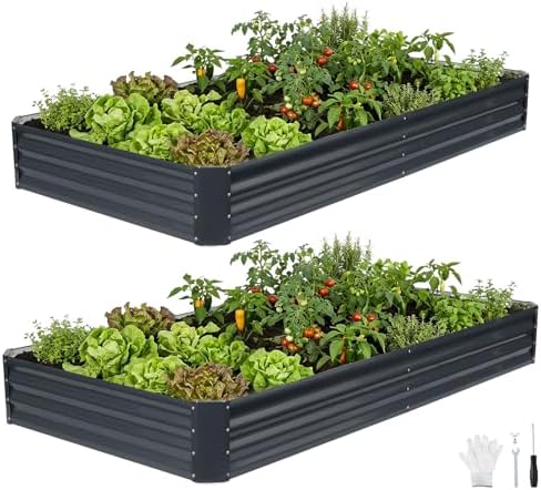INNO STAGE 2 Pack 8×4×1FT Galvanized Metal Raised Garden Planter Bed, Grey by INNOSTAGE