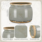 7.7" Large Ceramic Plant Pot Grey Vintage Planter Crackle Glaze Decorative Retro Flowers Pot with Drainage for Indoor Outdoor Plants Home Shelf Kitchen Office Patio Decor Gift - Image 2