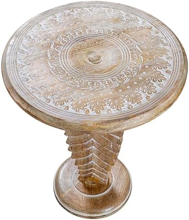End Table 18x22", Solid Wood Drink Table, Hand Carved Accent Table - Image 6