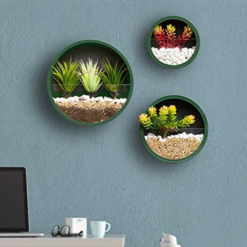 Pack of 4 Round Wall Planters Hanging Metal Plant Containers Circle Plant Holder Contemporary Morden Circle Iron Vase for Succulents or Herbs Cactus and More (Green) - Image 4