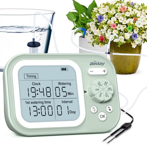 Automatic Plant Waterer Indoor Watering System for 15 Potted Plants, Auto Drip Irrigation Kit with Programmable Water Timer, Smart Humidity Detection, Green by Beday