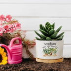 DreamAutumn Sometimes Wet My Plants Ceramic Pots for Plants with Drainage Holes Round Flower Pot Bamboo Tray Orchid Pot Succulents Pots for Outdoor Indoor Plants,Set of 3 - Image 5
