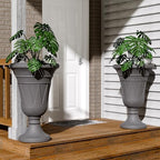 Tall Plastic Urn Planters and Pedestal - 24" Outdoor Planter Grey - Image 7