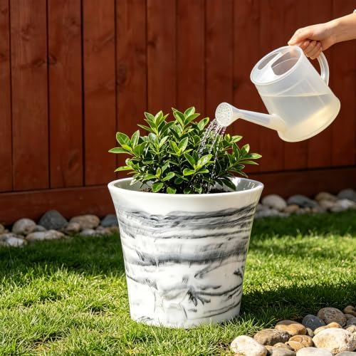 8 Inch Marble Resin Plant Pot with Drainage Hole cone Decor Flower Planter - Image 5