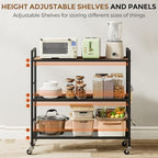3-Tier Metal Storage Rack with Industrial Wheels,Mesh Shelving Unit with Wooden Table top,Adjustable Shelf,31.5-Inch Width, for Kitchen, Laundry,Pantry,Plant,Black - Image 4
