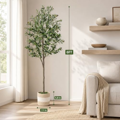 6FT Artificial Olive Tree,Olive Trees Artificial Indoor with Basket - Image 2