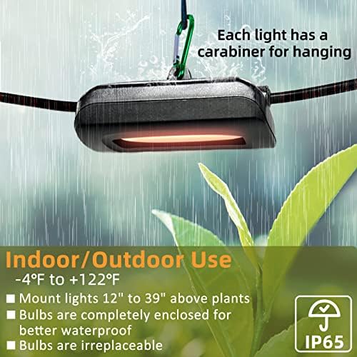 Owleye 12FT Outdoor Grow Lights LED String Plant Light, IP65 Waterproof, Full Spectrum, 120V, ETL Listed, 33.89 umol/s, Linkable Grow Light for Greenhouse & Outdoor Garden & Raised Bed (3-Bulbs)-2 Set - Image 5