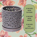 Gray Large Ceramic Orchid Pot with Holes, 6 Inches Wide, for Indoors or Outdoors with Woven String Cut Out Design, Orchid Planters, Orchid Gifts - Image 3