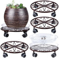 5 Pack Plant Caddy with Wheels & Saucers, Heavy Duty 13.5 Inch Metal Plant Stand with Wheels, Plant Dolly Rolling Plant Stand Plant Roller with Casters for Indoor and Outdoor, Bronze by Planterhoma