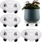 4 Packs 10.2 inches Small Clear Plant Caddy Plant Saucers on Wheels Rolling Plant Stands Heavy-duty Plant Dolly Plastic Planter Roller Base Pot Movers Outdoor Plant Tray Coaster by KvyusFlourish