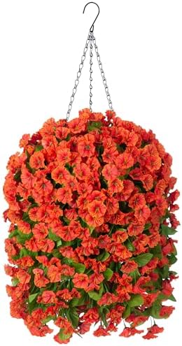 Ammyoo Artificial Faux Hanging Flowers Basket for Fall Outdoor Porch Decor by Ammyoo
