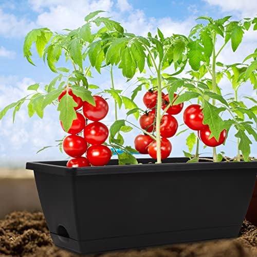 8pcs Window Box Planter,17 Inches Flower Window Boxes,Rectangle Planters Box with Drainage Holes and Trays, Plastic Vegetable Planters for Windowsill Patio Garden Home Decor Porch Yard (Black) - Image 4