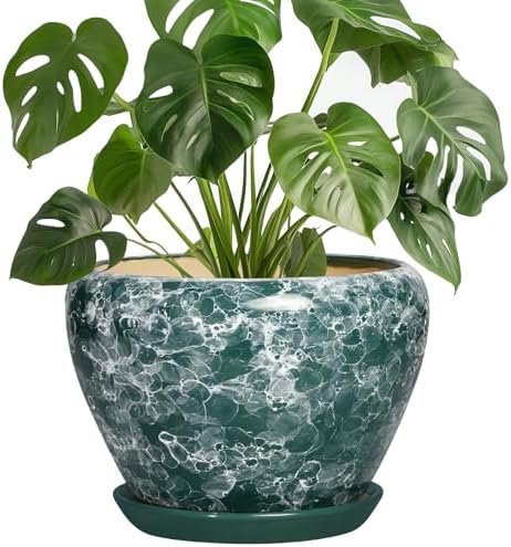 8 Inch Planter Indoor, Ceramic Plant Pots, Bubble Green by Thirtypot