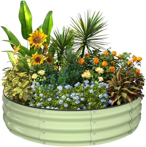Kesfitt Round Raised Garden Bed, 4x4x1 FT Galvanized Steel Metal Garden Bed, Open-Bottom Design, 12-Inch Deep Outdoor Raised Garden Bed for Vegetables & Herbs, Fruit Green by Kesfitt