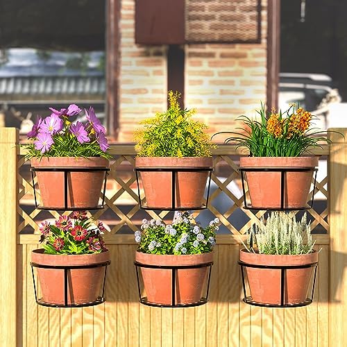 CADANI Iron Hanging Plant Holder Over The Rail Metal Fence Planters, Hanging Bucket Flower Pot Holder for Patio Balcony Outdoor Plants - Pack of 6 (Black) - Image 4