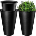 Sieral Set of 2 Tall Outdoor Planters 12 x 18 Inch Large Resin Outdoor Planters for Front Porch Flower Round Floor Decorative Indoor Pots with Drainage(Black) by Sieral