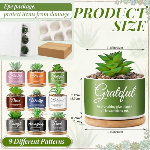 9 Set Christain Artificial Succulent Plants in Pots Gifts Mini Bible - Image 2