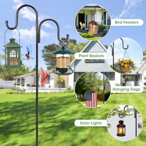 95 Inch Double Shepherds Hooks for Outdoor, Heavy Duty Bird Feeder Pole with 5 Prongs Base for Hanging Lantern, Hummingbird Feeder, Lightweight Plant, Shepherds Hook for Bird Feeders for Outside - Image 4