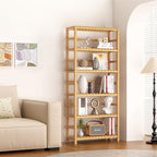 VASMIA 6-Tier Bamboo Shelf,Bamboo Storage Shelving Unit,Tall Bookcase with Adjustable Shelves,Multipurpose Storage Display Shelf for Bathroom, Living Room, Balcony, Kitchen,Natural - Image 2