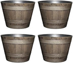 Classic Home and Garden Whiskey Plastic Resin Flower Pot Barrel Planter, Oak Brown, 20.5" (4 Pack) by Classic+Home+%26+Garden