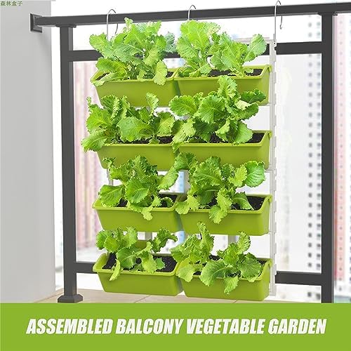 8 Pockets Vertical Garden, 4-Tier Wall Planter, Hanging Planter Stand, Wall Mounted Flower Beds for Vegetables, Floral (Light Green) - Image 4