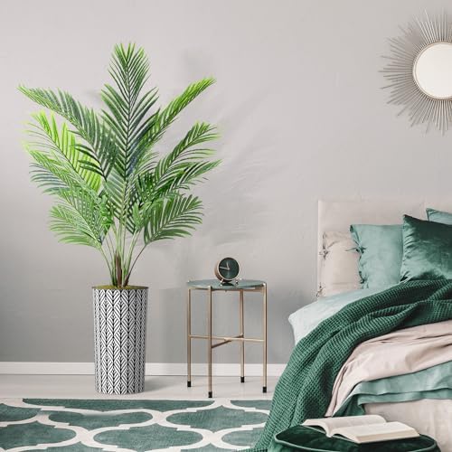 Artificial Tree in Black and White Geometric Planter, Fake Areca Tropical Palm Silk Tree for Indoor and Outdoor Home Decoration - 66" Overall Tall (Plant Pot Plus Tree) - Image 5