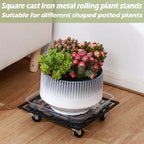 2 Packs 12" Square Metal Plant Caddy with Wheels Large Heavy-Duty Cast Iron Planter Dolly Pot Mover, Indoor Outdoor Vintage Rolling Plant Stands with Casters Wheeled Plant Roller Base, Rustproof Black - Image 2