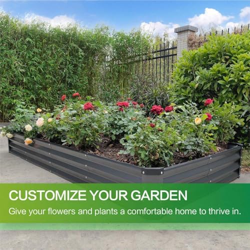 GARDMAX 8x4x1FT Galvanized Raised Garden Bed Kit, Metal Planter Boxes Outdoor with Easy Assembly, Large Garden Bed for Vegetables, Fruits, Flower, Herbs Rectangle Dark Gray - Image 2