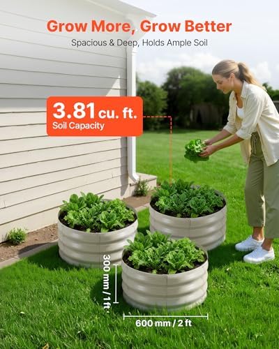 VEVOR 3 Pcs 2x2x1ft Round Raised Garden Bed Kit, Outdoor Metal Galvanized Raised Beds for Gardening Vegetables, Easy Assembly Garden Planter Box for Flowers Fruits - Image 2