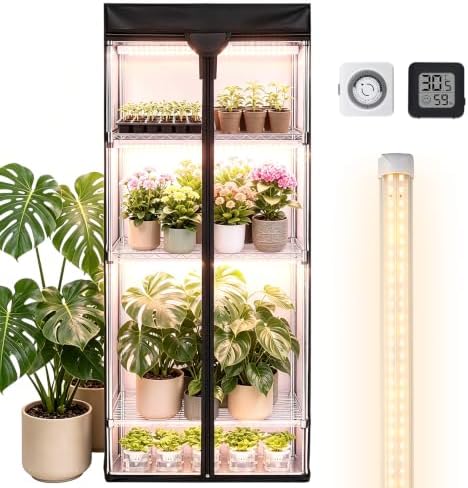 BAOSHISHAN 4 Tier Indoor Greenhouse with Grow Light 72W Full-Spectrum by BAOSHISHAN
