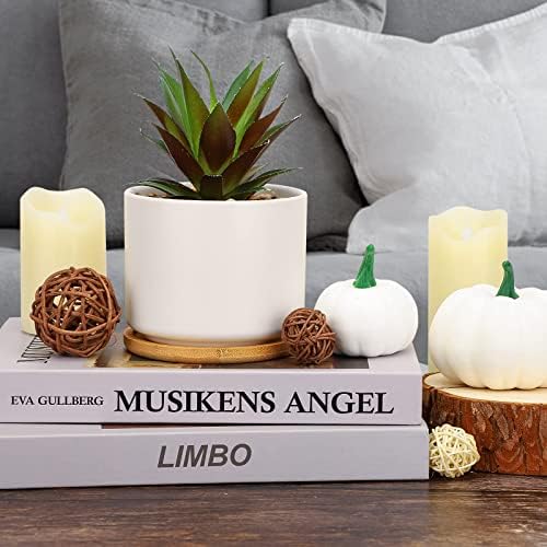 Hopewood Cute Indoor Decor Plants, Artificial Succulent Plants in Ceramic Pots with Bamboo Tray, Faux Potted Plants - Image 3