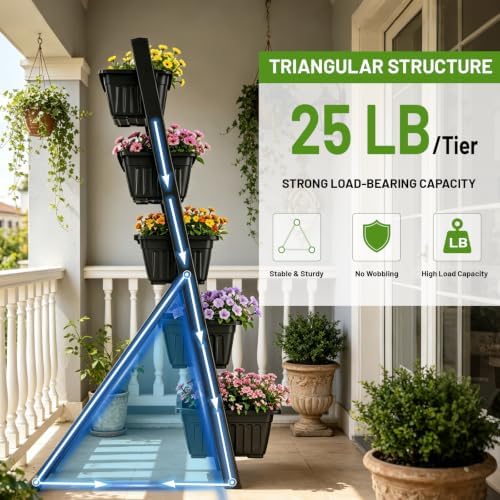 4FT Vertical Garden Bed, 5 Tiers Vertical Raised Garden Planter, 23.5 * 25.4 * 48.6Inch Outdoor Garden Raised Bed with Drainage System, Vegetable Flower Planter Raised Stand Elevated Planter Box - Image 6