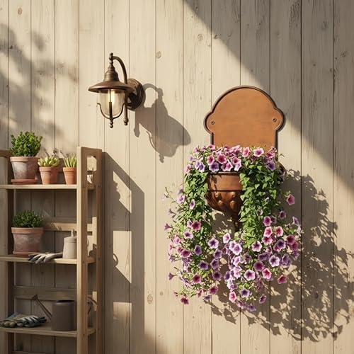 Vintage Wall Hanging Planter with Embossed Pattern, 22 Inch Rustic Distressed Iron Decorative Pot, Space Saving Wall Mount Pot for Indoor Outdoor Farmhouse Patio Porch Entryway Decor(A3206) - Image 6