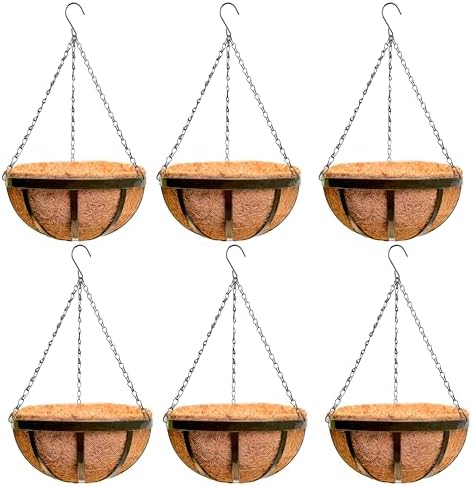 LaLaGreen Rustic Hanging Baskets (16 in, 6 Pack) Black Iron Garden Pots by L%C3%A1L%C3%A1Green