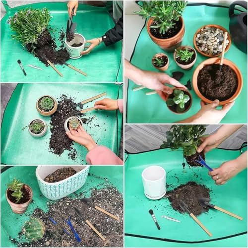 Planting Mat Gardening Potting Pad Foldable Garden Plant Flower Pot Transplanting Waterproof Mats for Indoor Plant Repotting(100x100cm(Thickened)) - Image 5