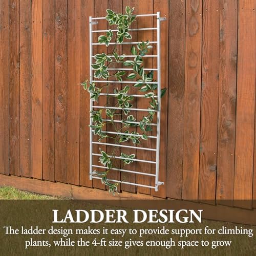 MyGift 4 Foot Tall Modern White Metal Wall Mounted Horizontal Bars Trellis, Outdoor Hanging Support Frame for Climbing Garden Plants and Crawling Vines - Image 2