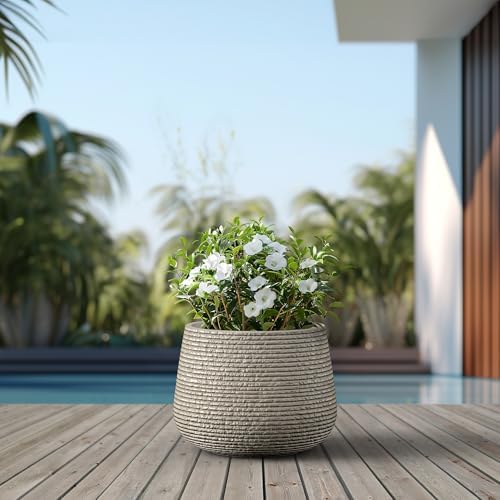 Kante Accent Round Curved Weathered Concrete Planter 17.3" Dia, Outdoor - Image 6
