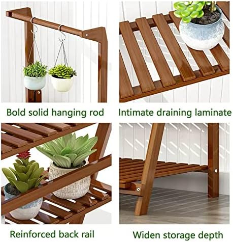Hanging Rod Plant Stand 3 Tier Flower Ladder Rack Free Standing Shelf Storage Display Holder, Indoor Outdoor Garden Patio Planter Stand Bamboo, Brown (Size : 70x33x124cm) - Image 2