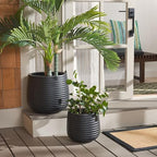 SAFAVIEH Outdoor - Jasper Black Cement Ficonstone Planter Pot Set of 2 with Drainage Hole, Frost Resistant Garden Planters for Patio, Deck, Indoor Outdoor Use (PAT1535A-SET2) - Image 2