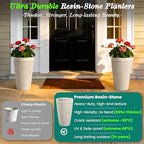 2-Pack 20" Vintage Ivory Resin Tall Planters with Fluted Texture - Image 3